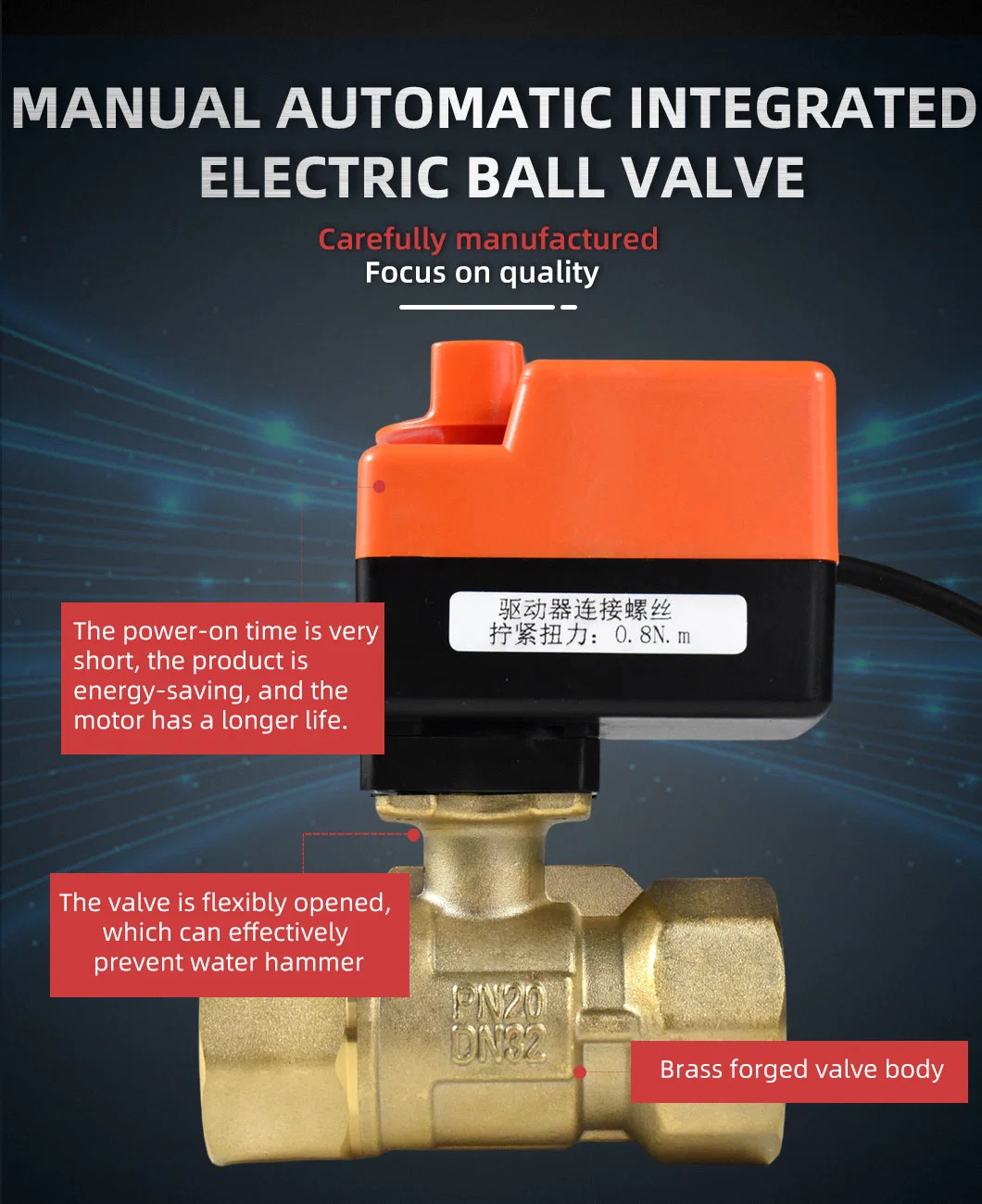 Manual Automatic Integrated Electric Ball Valve 220VAC 24VAC Three-Wire and One-Control