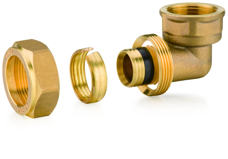 Brass Cut Ring Nickel Plating Compression Fitting Elbow for Pex Pipe