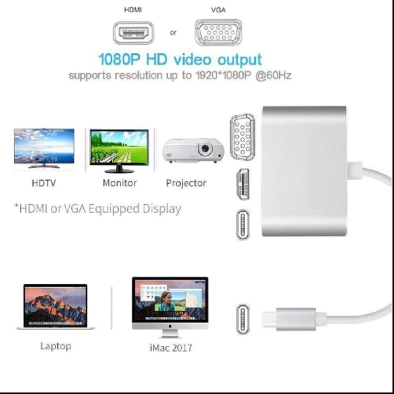 USB C to HDMI and VGA and Pd 3 in 1 Hub