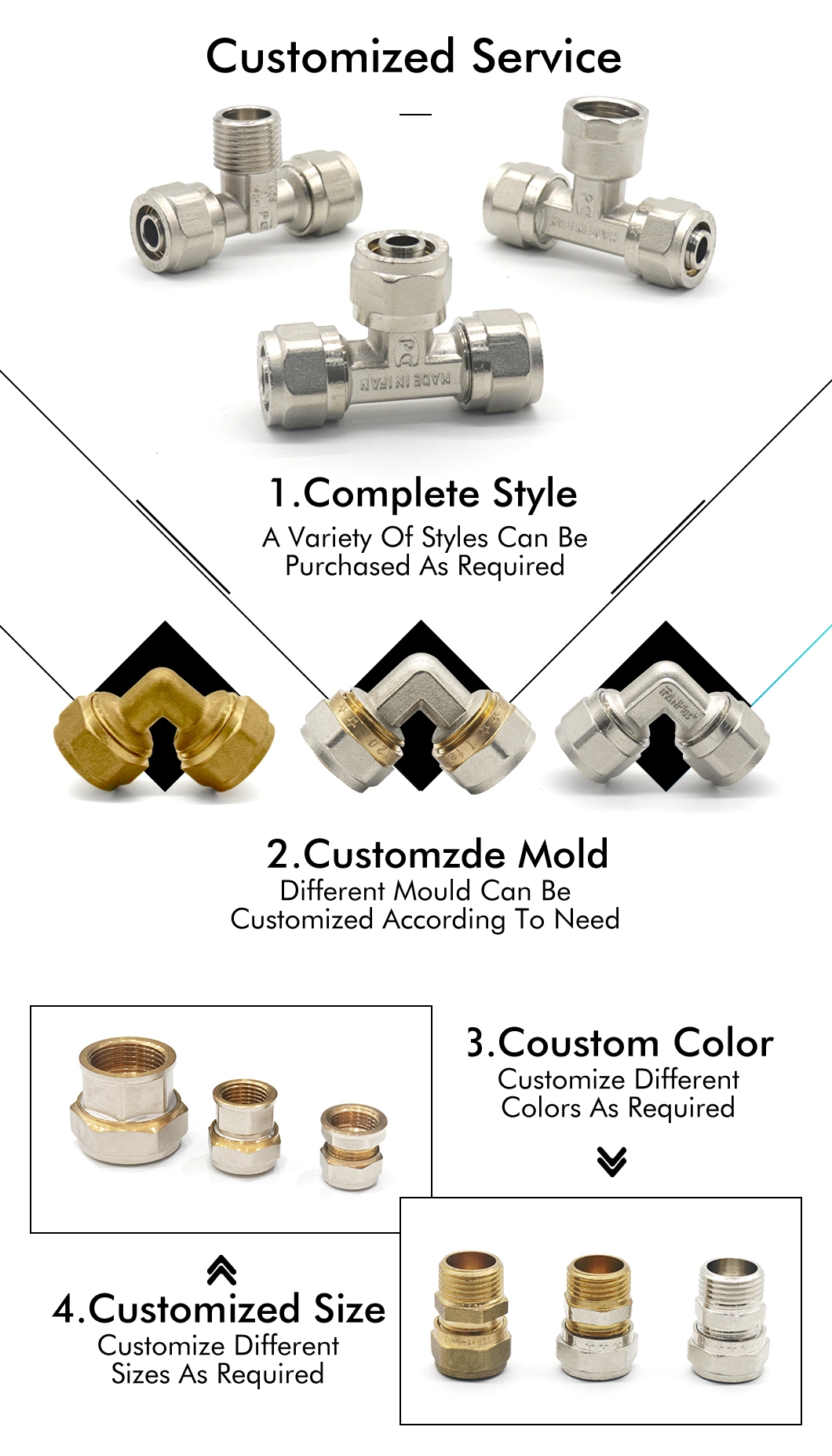 Ifan Factory Wholesale 20-32mm Pn25 Tee Pex-Al-Pex Compression Fitting