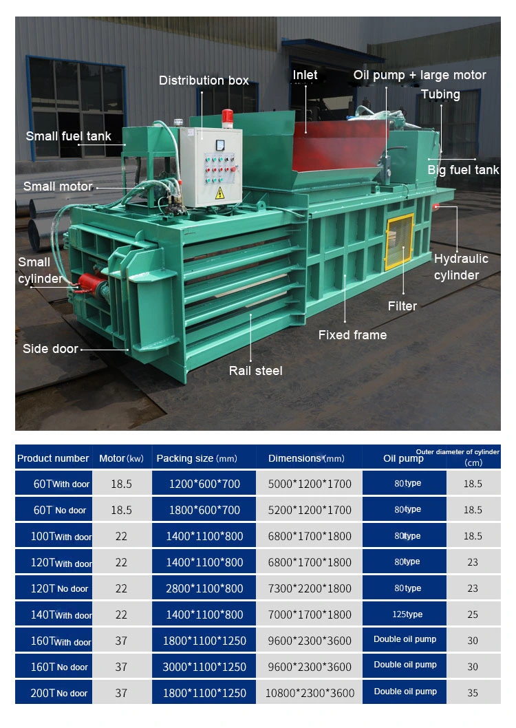 OEM Automatic Hydraulic Horizontal Baler Press for Plastic Cardboard Bales