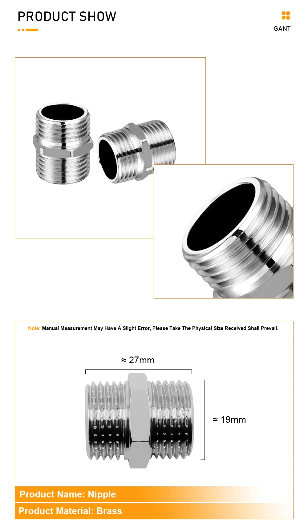 1/2&quot; NPT Straight Hex Male Pex Reduced Equal Hose Nipple Brass Fitting