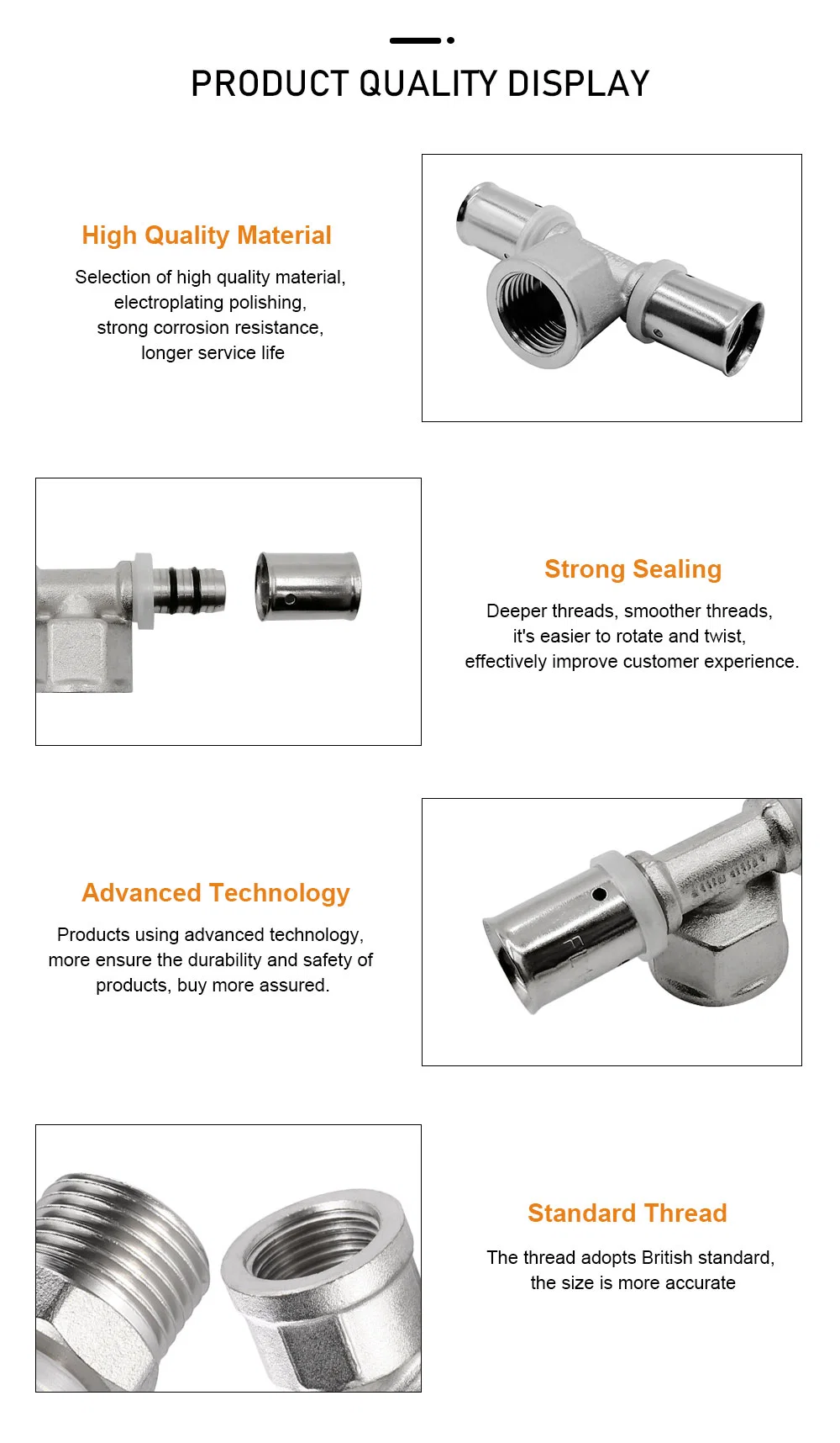 Female Pex Al Pex Brass Gas Equal Threaded Tee Press Fittings