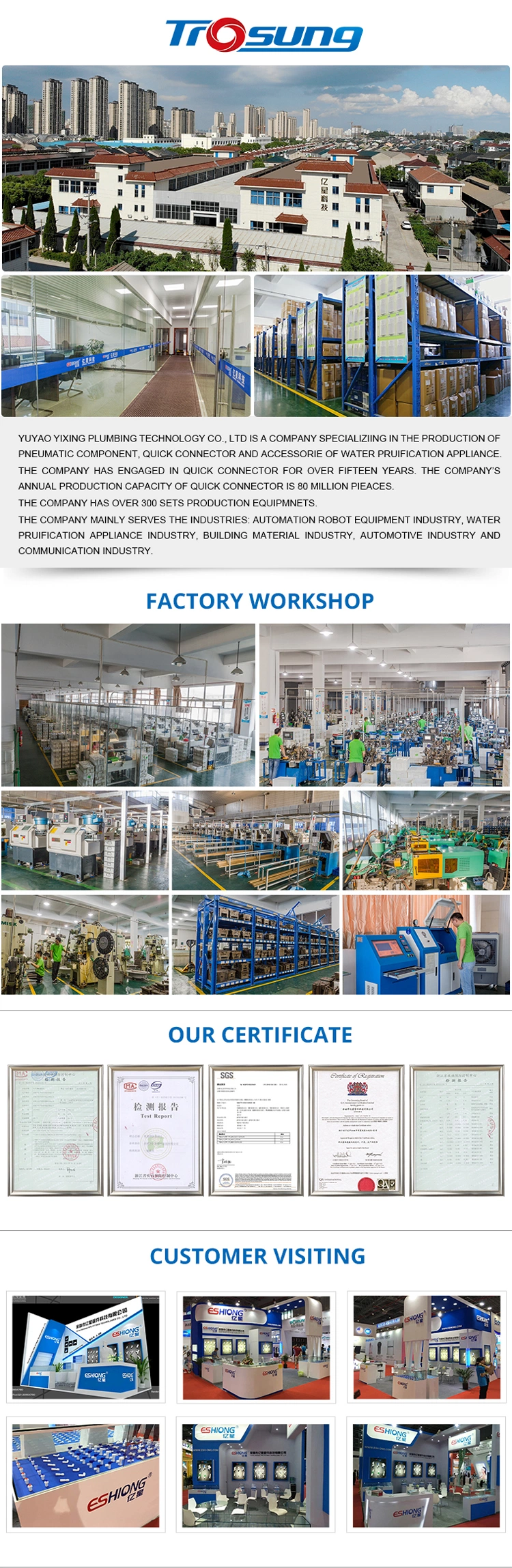 Factory Push in Fast Connect Fittings Plastic Double Seal Push Fit Equal Elbows Connector for Water Treatment