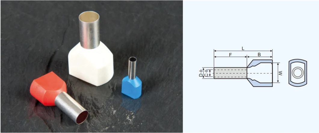 Te4012 Wire Sleeve Double Pipe Cold Pressed End Double Line Tube Shaped Copper Insulated Crimp Splice Ferrule Terminal Te Series