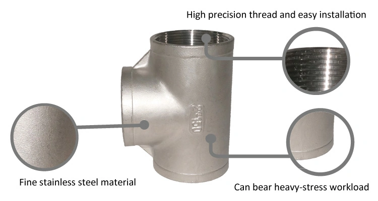 AISI Stainless Steel Pipe Fittings High Pressure Thread Pipe Fitting NPT Equal Tee