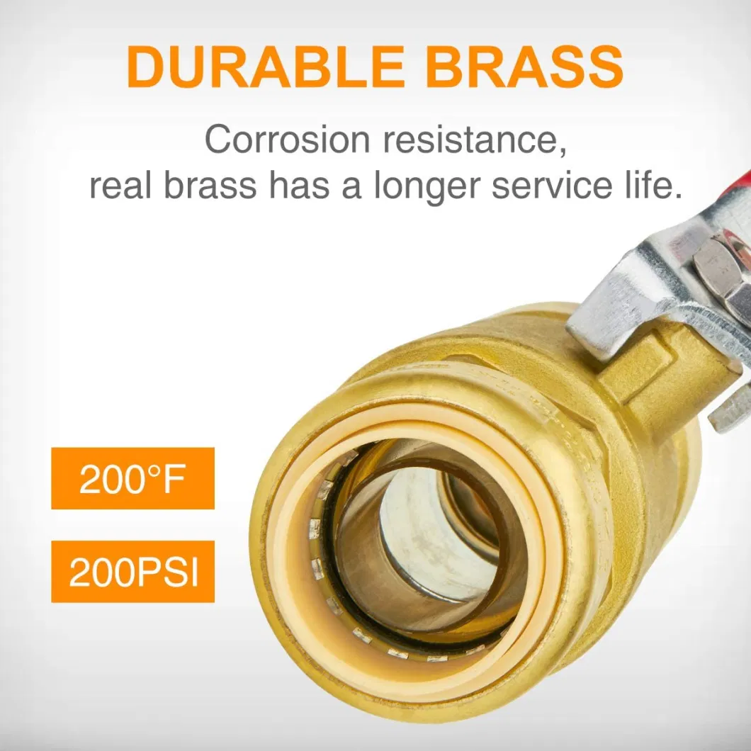 1-Inch Ball Valve, Push Fit Water Valve Shut off with Disconnect Clip, Push-to-Connect, Pex, Copper, CPVC, PE-Rt, Lead Free Brass Wholesale Factory