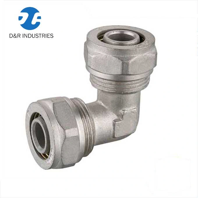 Brass Cut Ring Nickel Plating Compression Fitting Elbow for Pex Pipe