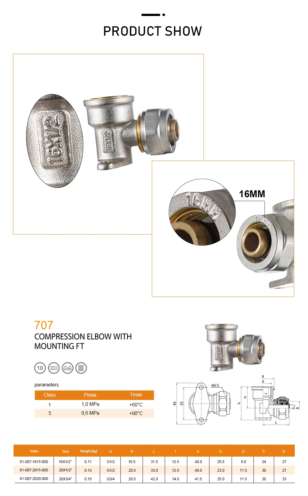 16mm Elbow Plumbing Pex Fitting Seated BSPT Female Threaded Elbow Pex-Al-Pex Brass Compression Pipe Fittings