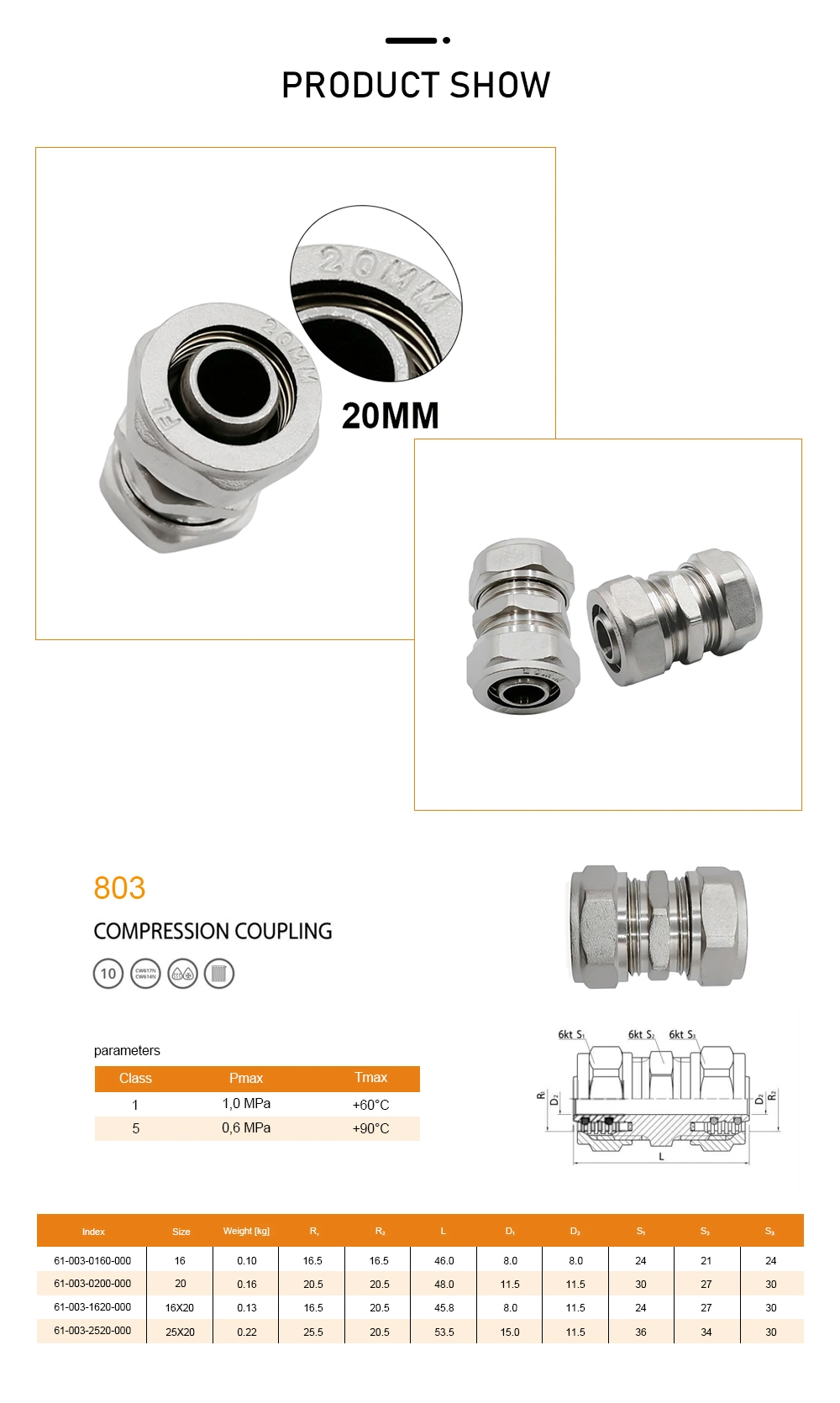 Different Types Round Tube Connector Pex Al Pex Fittings Male Compression Brass Adapter Brass Fittings Pipe Fittings