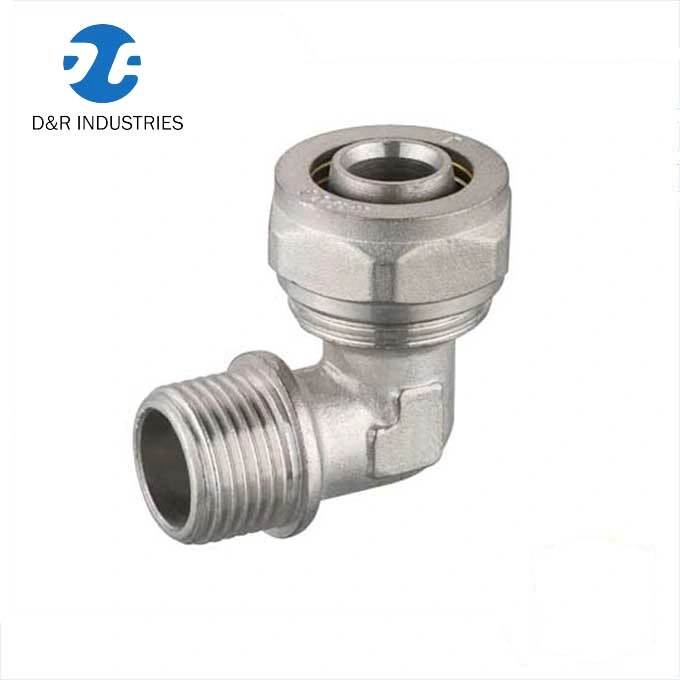 Brass Cut Ring Nickel Plating Compression Fitting Elbow for Pex Pipe