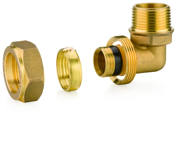 Brass Cut Ring Nickel Plating Compression Fitting Elbow for Pex Pipe