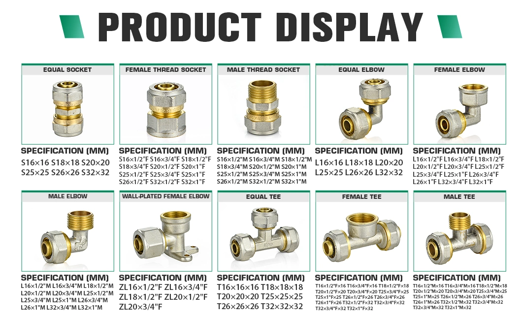 Ifanplus Silver Color Pex Al Pex Fittings Female Male Thread Socket Elbow 20-32mm Tee Brass Compression Fittings