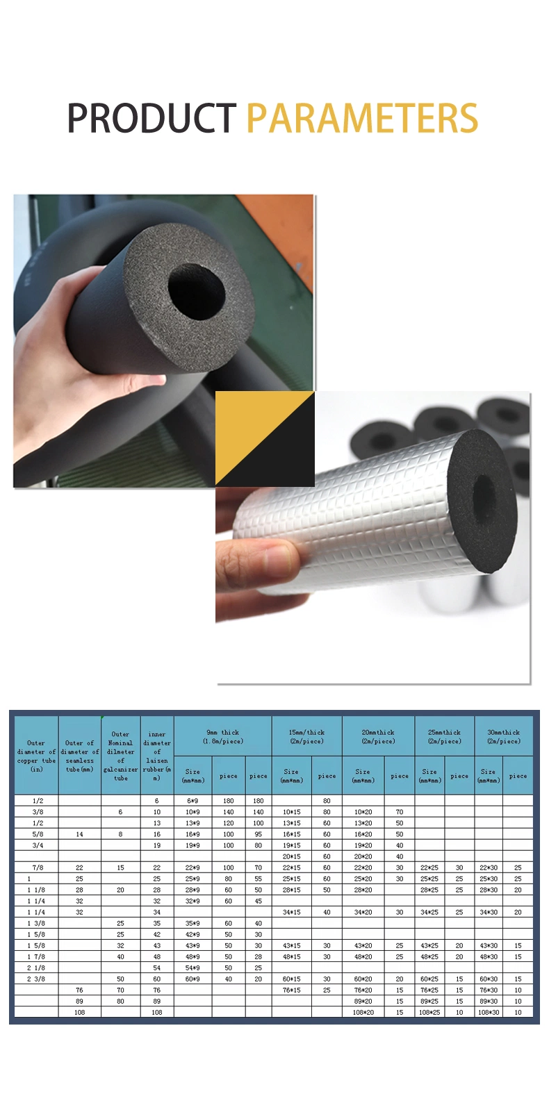 Durable Moisture Resistance Aluminum Foil Rubber Foam Tube for HAVC System