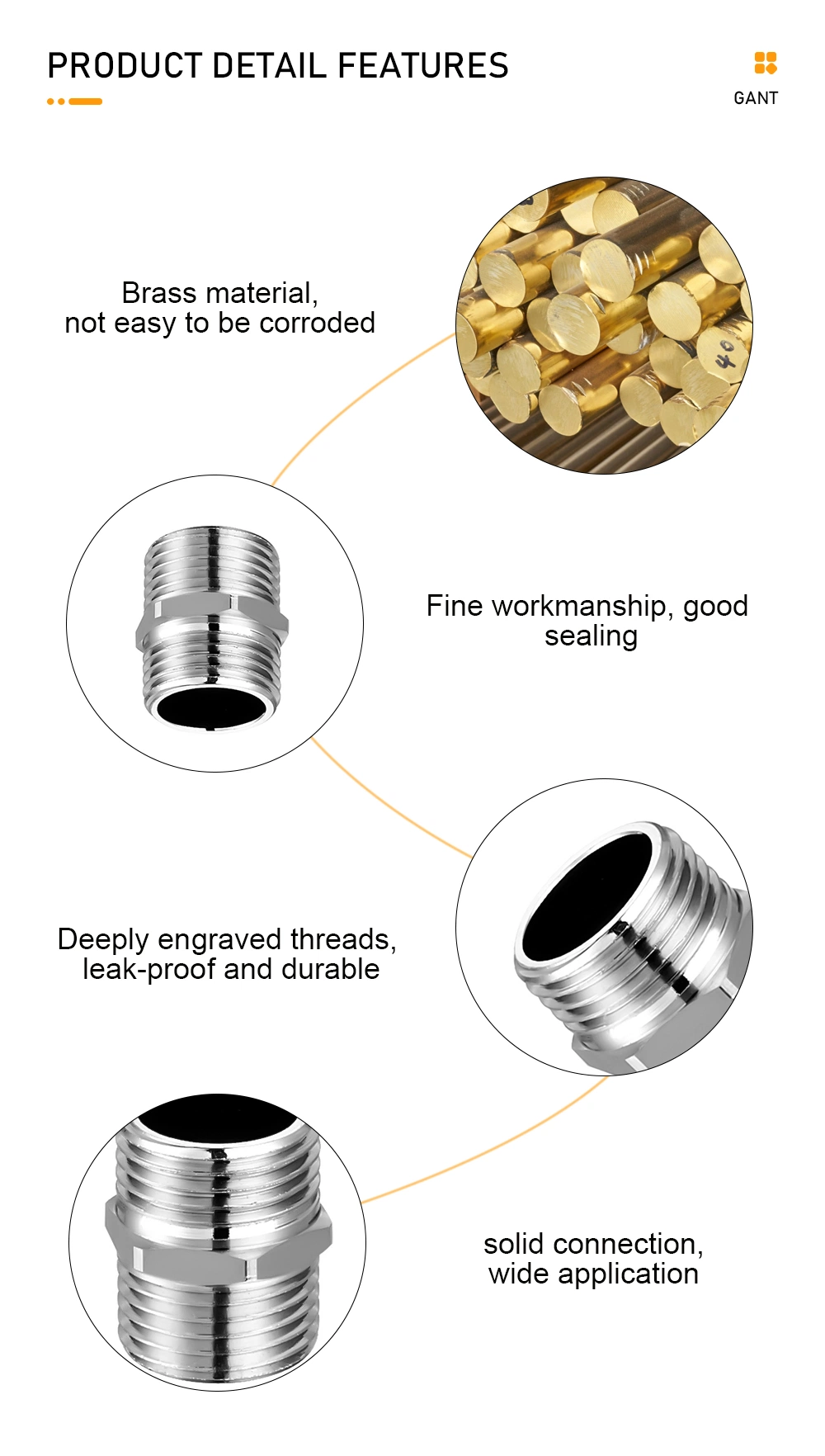 1/2&quot; NPT Straight Hex Male Pex Reduced Equal Hose Nipple Brass Fitting