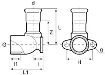 90&deg; Female Elbow with Wall Plate The Pressfittings Are Made of AISI 316L/AISI 304L/ AISI 304 German Standard Dvgw W 534 Ranges From 15 to 22 mm