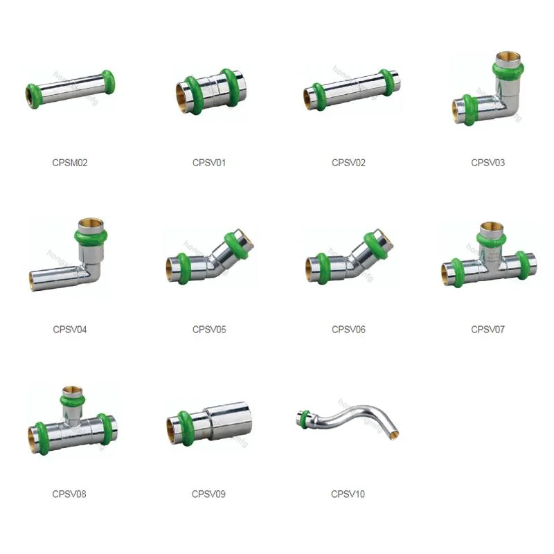 Wras Approved Full Range Brass Copper Press-Fit M Profile V Profile Chrome Coupling Elbow Tee Connector Press Fittings