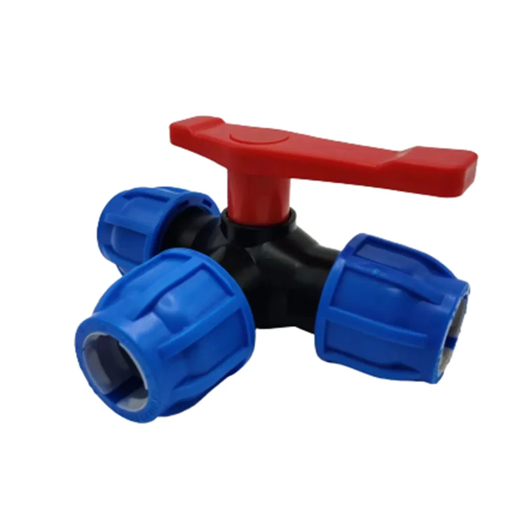 New PE Plastic Handle Three-Way Valve Fittings for Farmland Irrigation Ball Valve