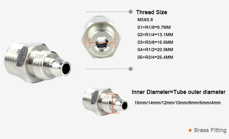 Pneumatic Two Touch Brass Compression Plumbing Fitting Male Straight 8mm Air Hose Connector