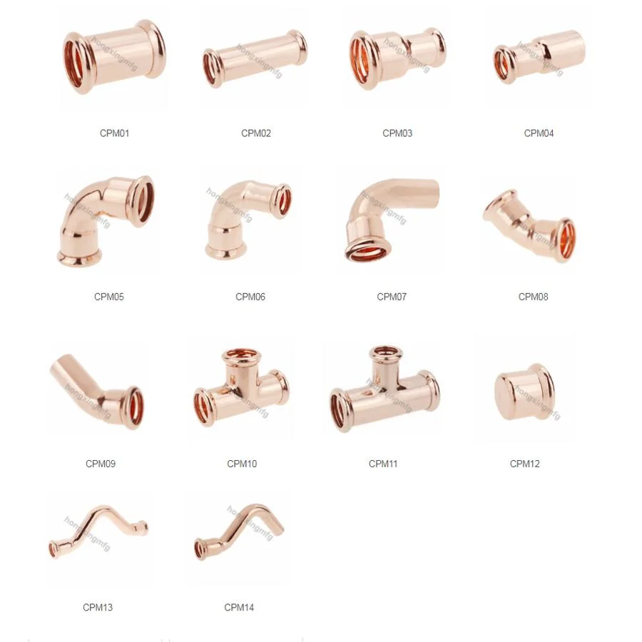 Wras Approved Full Range Brass Copper Press-Fit M Profile V Profile Chrome Coupling Elbow Tee Connector Press Fittings