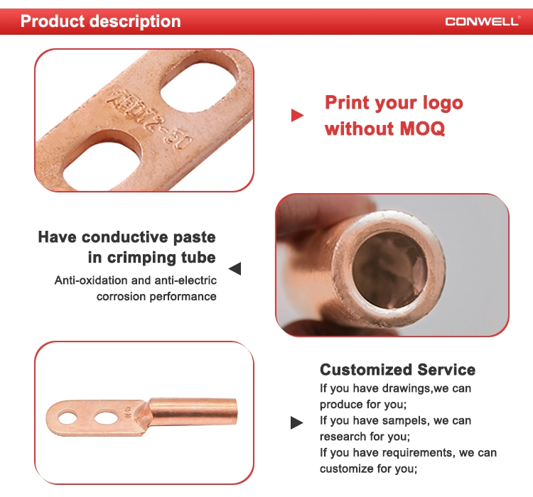 2 Holes Copper Connecting Compression Cable Lugs