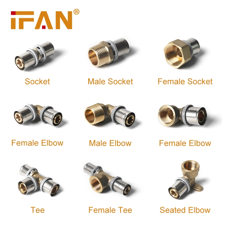 Ifan Factory Good Look Pex Brass Press Fitting Seated Elbow Grey Color 16-20mm Brass Pipe Fitting Pex Brass Elbow Connector