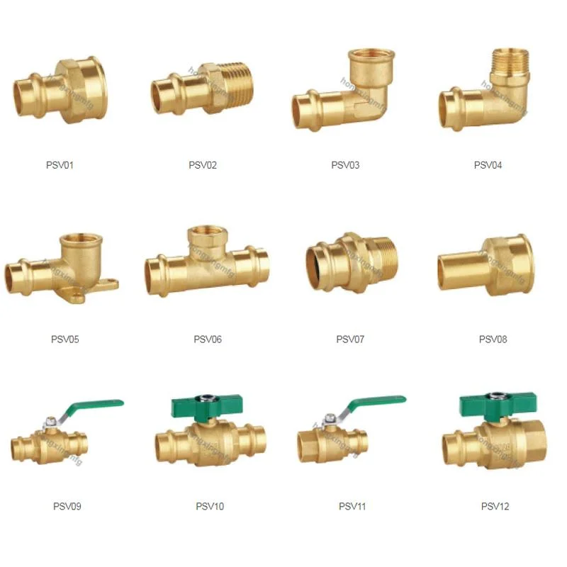 Wras Approved Full Range Brass Copper Press-Fit M Profile V Profile Chrome Coupling Elbow Tee Connector Press Fittings