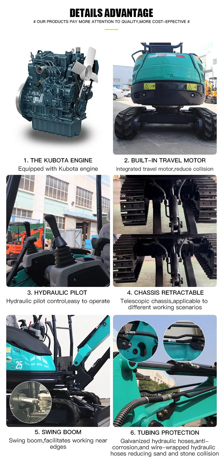 Free Shipping Mini Escavator CE/EPA Kubota China Wholesale Used Small Digger 1.2 Ton 2.5 Ton 3 Ton 3.5 Ton Excavator Prices with Closed Cabin for Sale