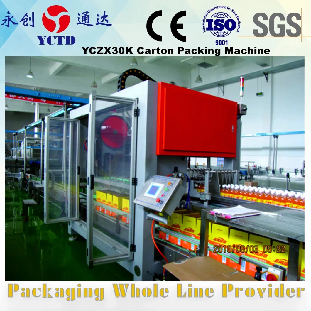 YCZX-20K case packaging machine for beverage drinking, water, neck grasping carton filler