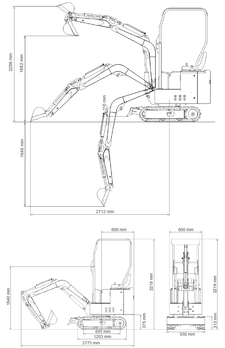 2020 New Rhinoceros Mini Excavator 1000kgs with All Model