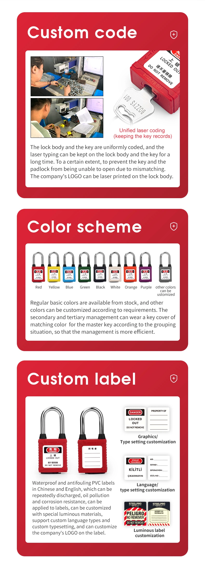 Non-Sparking Key Different Safety Lockout Padlocks