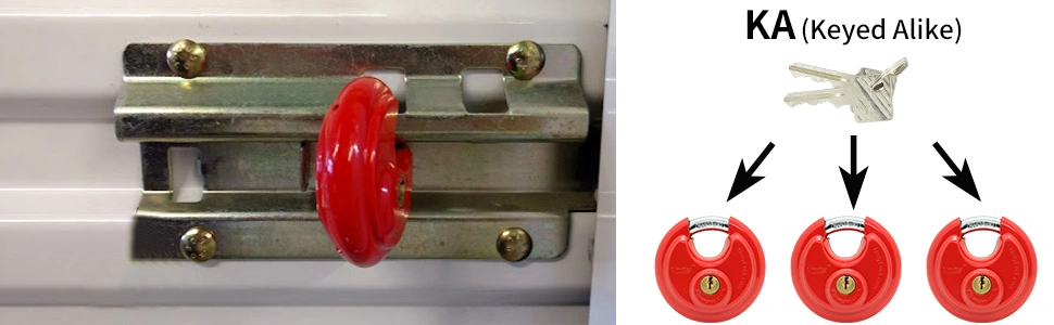 Stainless Steel Disc Padlock in Red Keyed Alike Self Storage Management Lock