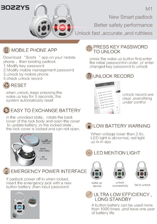 Boshi Bluetooth Smart Padlocks with API in Mobile Phone