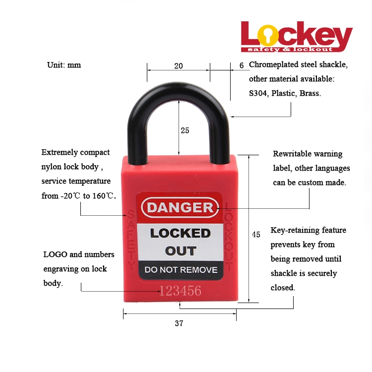 Customized 25mm Nylon Plastic Insulation Shackle Industrial Lockout Safety Padlock