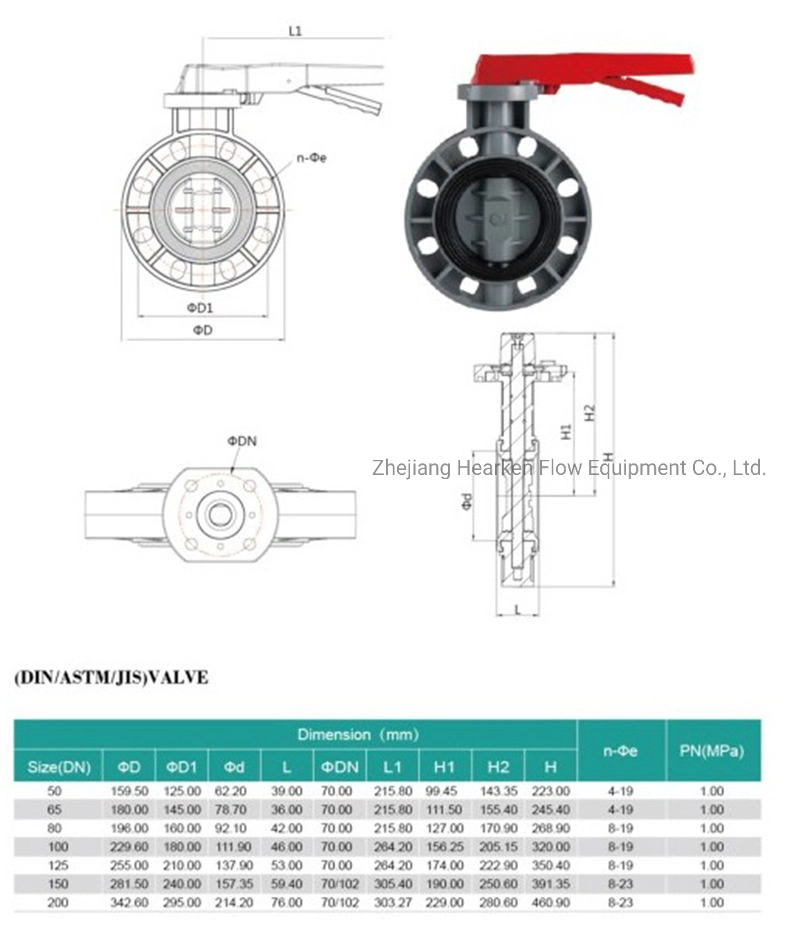 Hot Sales CPVC PVC Butterfly Valve 2&quot;4&quot;6&quot;8&quot; DN Wafer Handle Manual Flange