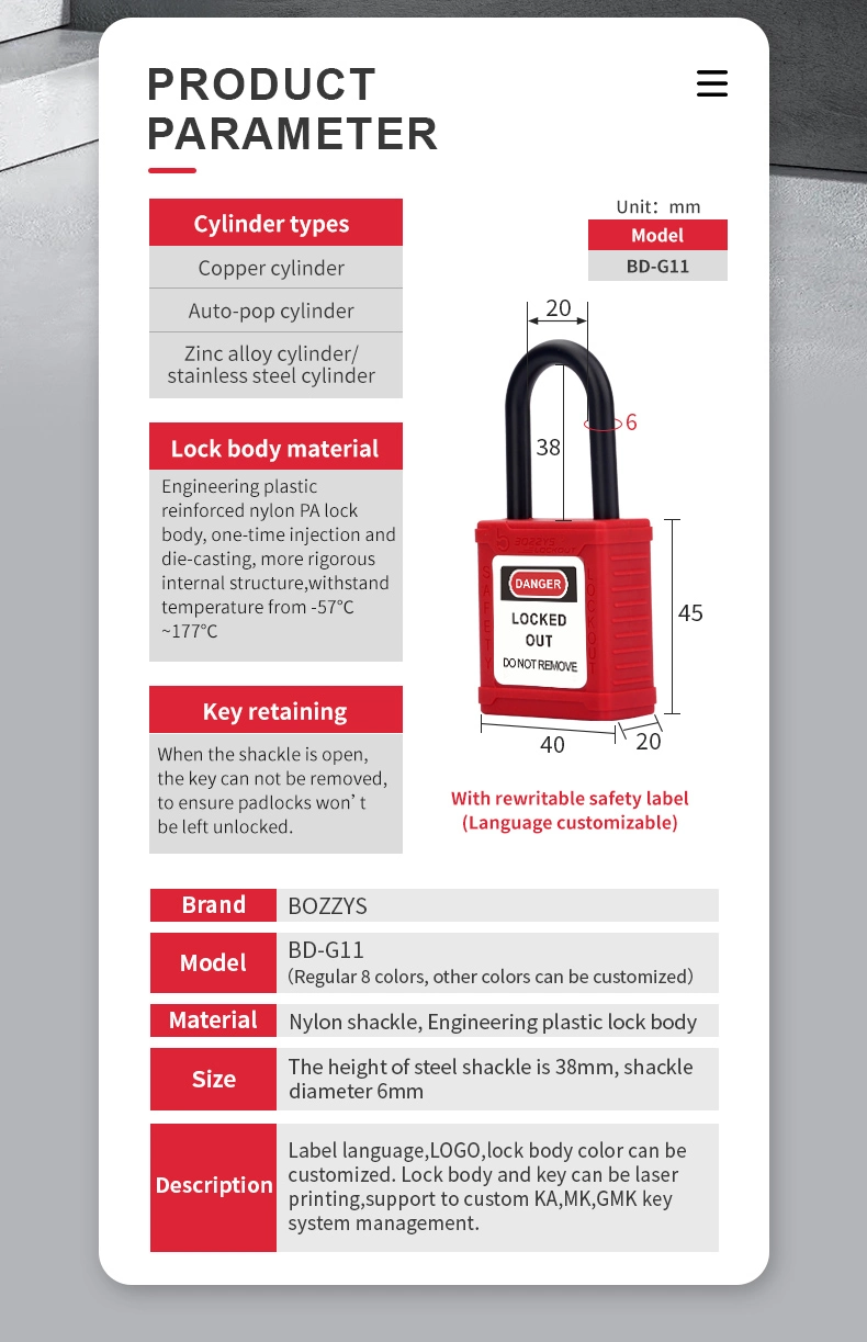 Bd-G11dp 38mm Shackle OEM Colorful Safety Padlock Lockout