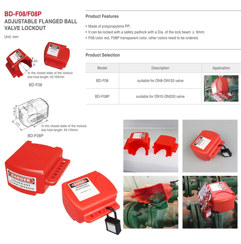 Bd-F08 Red Plastic Valve Lockout for 6.35-140mm Flange Ball Valve