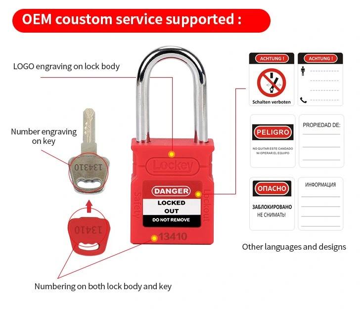 Customized 25mm Nylon Plastic Insulation Shackle Industrial Lockout Safety Padlock