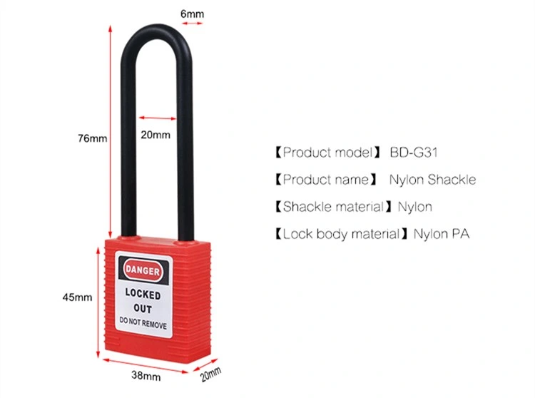 Nylon Material 76mm Long Shackle Safety Padlock with Key