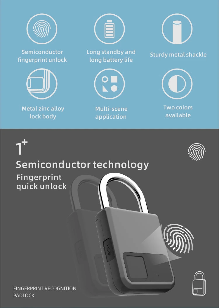 Customization Zinc Aluminum Alloy Metal Shell Ultrathin Fingerprint Identification Convenient Intelligence Padlock Wholesale OEM