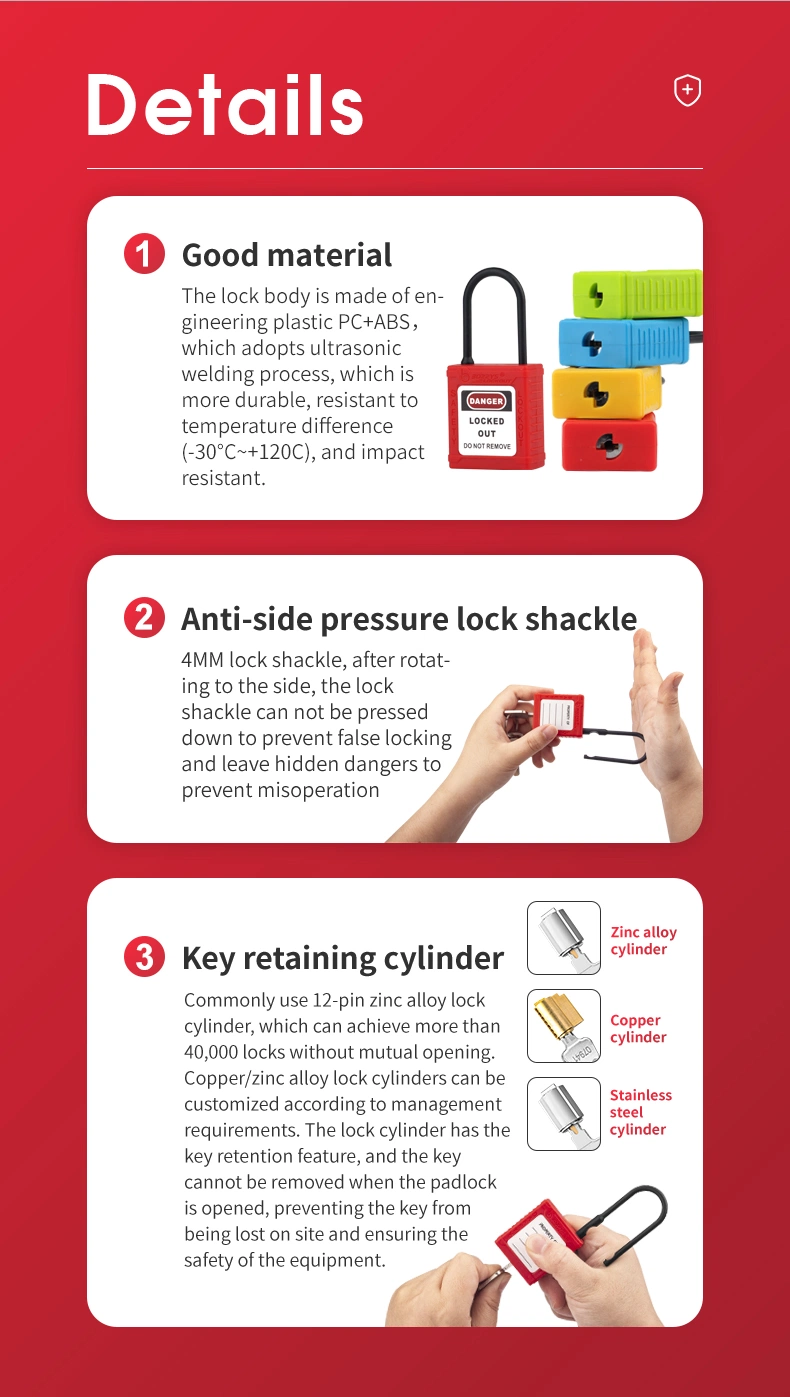 Insulated Thin Nylon Shackle Safety Padlock, 4mm Diameter Fine Beam Padlock