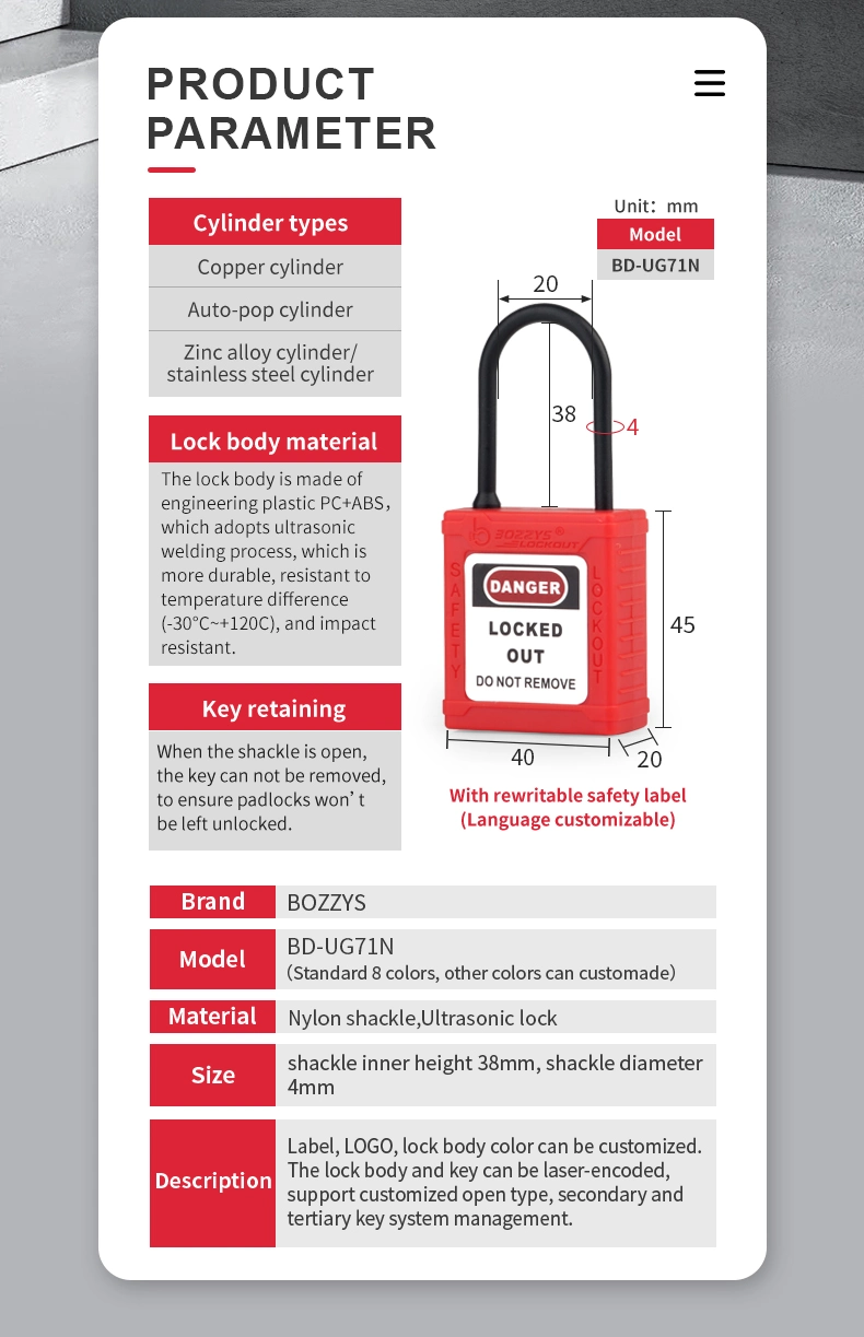 Insulated Thin Nylon Shackle Safety Padlock, 4mm Diameter Fine Beam Padlock