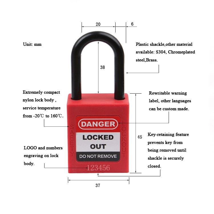 China Lockey Loto 38mm OEM&ODM Nylon Shackle Safety Pad Lock