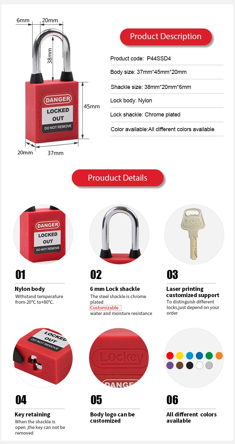 Steel Shackle Dust-Proof and Water-Proof Professional Loto Plastic Safety Padlock