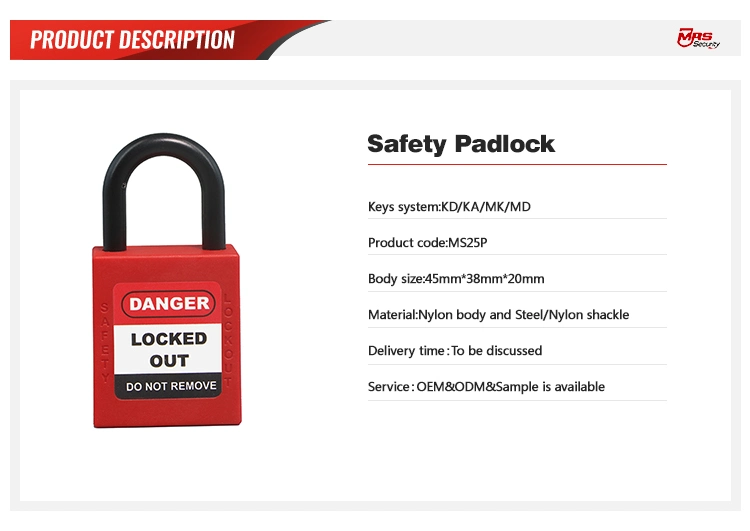 Red Nylon Shackle High Security 38mm Insulation Shackle Loto Padlock with Key