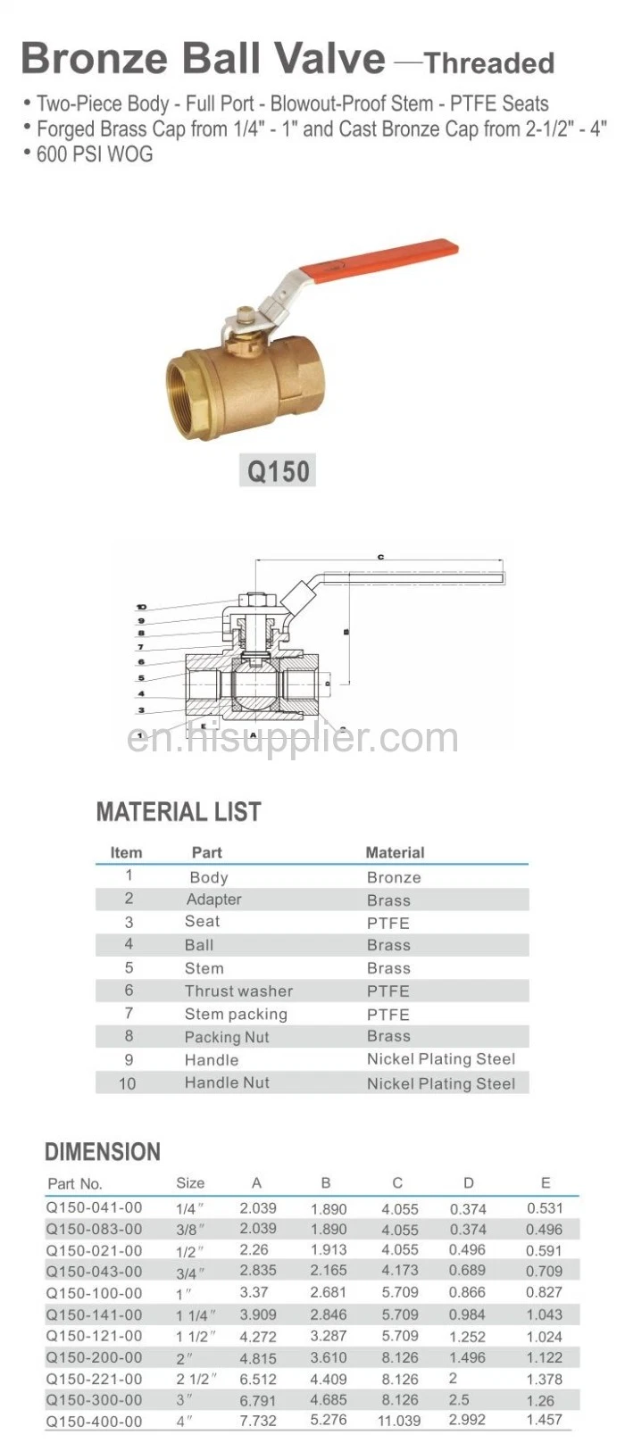 OEM/ODM Gate Solenoid Butterfly Control Check Swing Globe Stainless Steel Brass Ball Wafer Flanged Y Strainer Bronze Valvebronze Ball Valve with Locking Handle