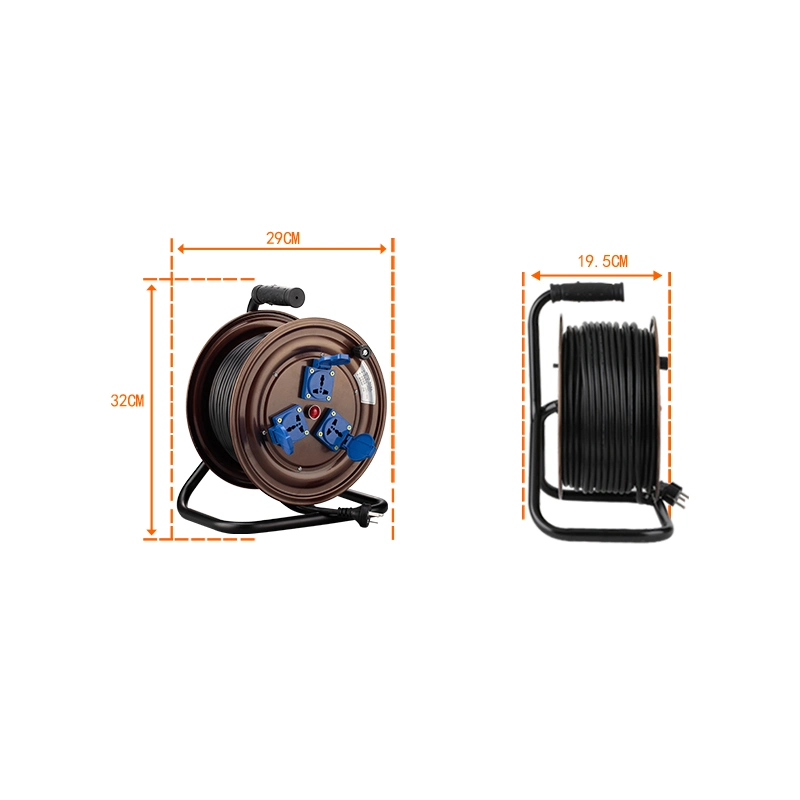 Ease of Use Cable Reel 25m Meters Germany/Russia/European Type Power Cable Reel IP44 with Safety Cover Indoor Outdoor Use