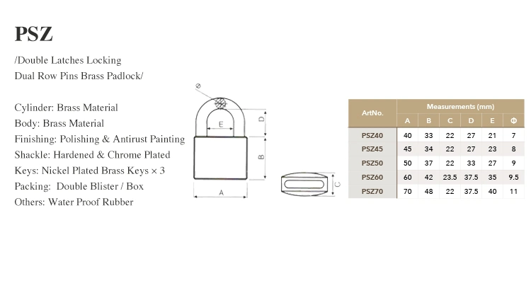 High Quality Double Latches Locking Dual Row Pins Brass Padlock