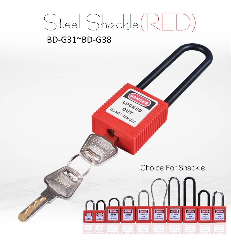 Nylon Material 76mm Long Shackle Safety Padlock with Key