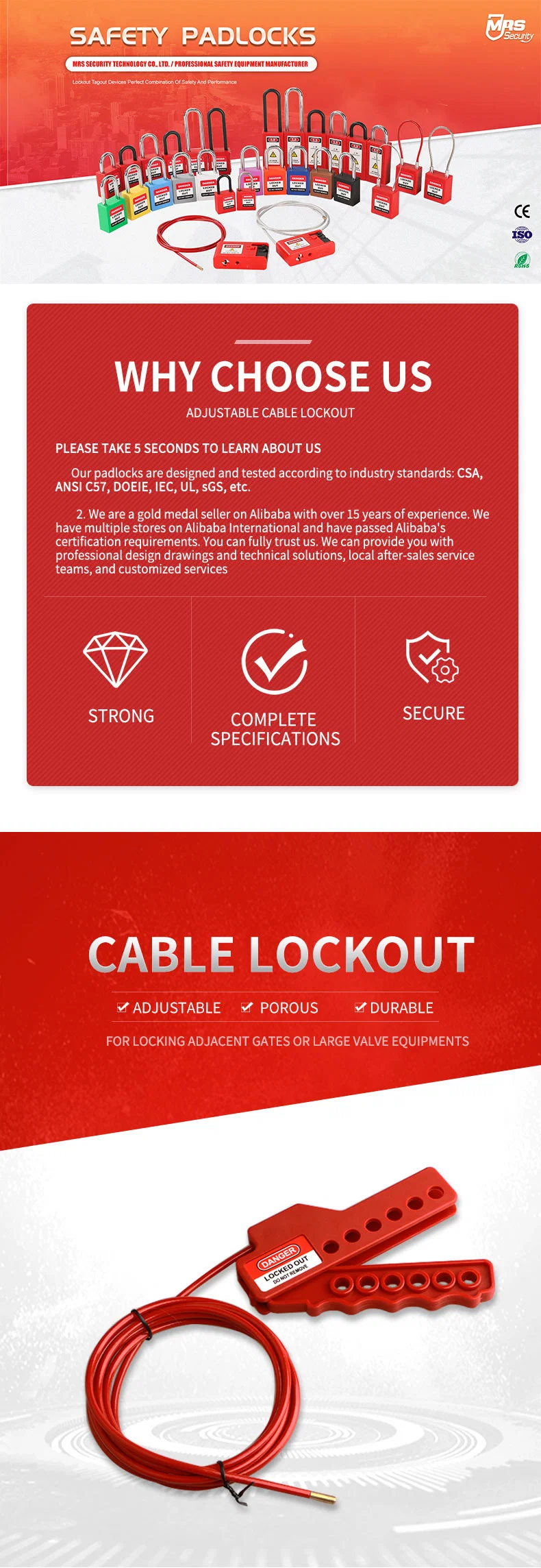 Mls02 Safety Cable Lockout Tagout Steel Wrapped in Plastic Cable Safe Lock